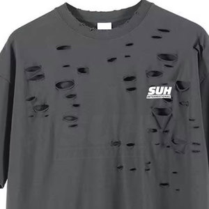 เสื้อยืดผู้ชายผ้าฝ้ายแท้ 100% พิมพ์ลายแบบดิสเทรส คุณภาพสูง คอกลม ทรงหลวม เป็นมิตรกับสิ่งแวดล้อม ระบายอากาศได้ดี - Product Image 2