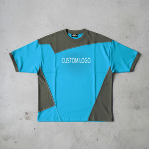 T-shirts décontractés pour hommes en coton 100% surdimensionnés, style urbain, avec logo imprimé en 3D en relief, panneaux gris, respirants, vente en gros - Product Image 4