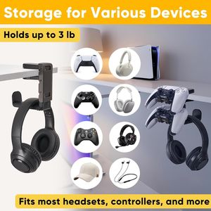 3 in 1 Adjustable Under Desk Headphone Hanger Universal 2 <b>Controller</b> Slots and 1 Headset Holder <b>Stand</b> Game Accessories - Product Image 3