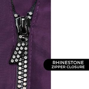 Chaleco Casual Ecológico para Estilista de Salón con Cierre de Pedrería, Tela Iridiscente, Cuello en V Ajustable, Talla Grande, Color Morado - Product Image 3