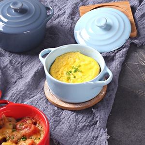 Mini cocotte en céramique avec couvercle pour soupe aux oignons à la française, crème brûlée, pouding aux œufs, ensemble de plats de cuisson colorés pour la maison et la restauration - Product Image 5