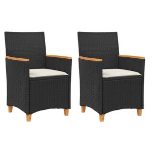 2 pz in Rattan nero e sedie da giardino in legno massello con cuscini Set di mobili da giardino - Product Image 2