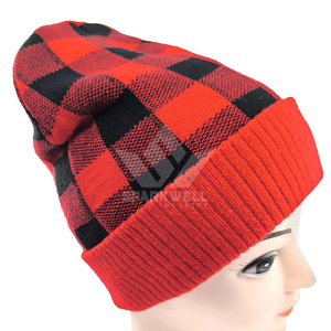 Unisex Acrylic Checkered Beanie <b>Hat</b> 22cm Knitted <b>Winter</b> for Adults Casual Ski Wear - Product Image 2
