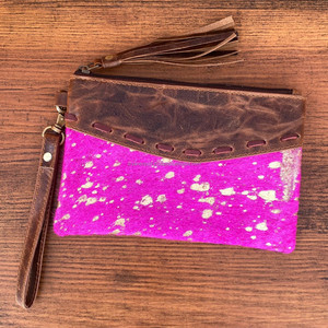 Bolsa de borla con cremallera de cuero de vaca para mujer, pelo de alta calidad en cuero genuino metálico, tarjetero, carteras de viaje - Product Image 3