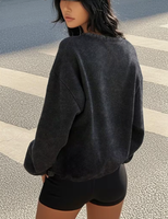 Sweat-shirt oversize noir délavé à l'acide pour femme, col rond, épaules tombantes, manches longues, imprimé tasse de café