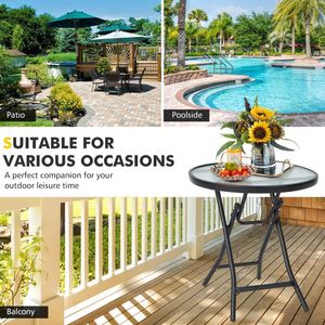Outdoor Patio Side Table with Durable Tempered Glass <b>Tabletop</b> Stylish Outdoor Tables - Product Image 2