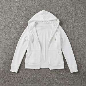 Sweat-shirts à capuche pour femmes de qualité supérieure, couleur blanc pâle, fermeture éclair, tissu polaire 100%, grammage lourd, épaules tombantes, grandes tailles pour femmes - Product Image 2