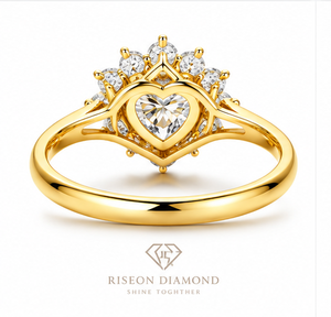 Elegant heart shaped halo engagement ring brilliant lab grown diamond surrounded by round cut halo crafted in premium 18K yellow - Product Image 2