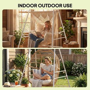 White 2 Carabiners Indoor/Outdoor Adjustable Wicker <b>Hammock</b> Chair Stand with Anti-Slip Foot Pads Portable for Hotels - Product Image 6