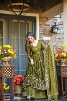 Completo Set Anarkali Sharara in Seta Croccante con Ricami Multicolore di Paillettes, Taglie dal 34 al 46, Alta Qualità, Catalogo all'Ingrosso