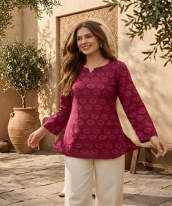 Rich Look Rayon Printed Work <b>Top</b> V Neck Long Sleeve Women Ethnic Wear Party Traditional Style 85444 VAAZI-1066 - Product Image 2