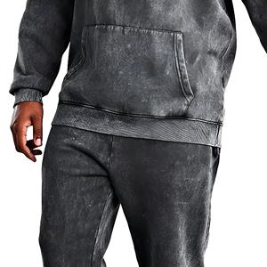 Ensemble de survêtement pour homme grande taille, logo personnalisé, effet délavé, 100% coton, confortable/respirant, haute qualité, en vente en ligne - Product Image 5