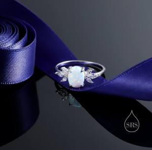 แหวนโอปอลไฟและแหวนเพชร CZ เงินสเตอร์ลิง แหวนมงกุฎโอปอล แหวนโอปอลหินสังเคราะห์ แหวนโอปอลสีขาว - Product Image 4