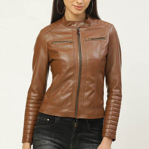 Chaqueta de Cuero Genuino para Mujer, Diseño Sólido, Transpirable, Impermeable y Resistente al Viento, Personalizable al por Mayor - Product Image 4