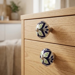 Porcelain Cabinet <b>Knob</b> Blue White Floral Design Industrial Style Bedroom Kitchen Drawer Handle Durable <b>Ceramic</b> Crackle Finish - Product Image 2