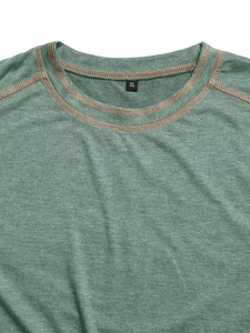 Men's Green Regular Fit O-Neck T-Shirt Short Sleeve Knitted Eco-Friendly 100% Cotton Raglan Sleeve Casual Solid Color Design - Product Image 4