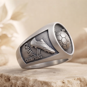 Anillo de Campeón Deportivo Personalizado para Hombre, Anillo de Campeonato de Fútbol, Acabado Plateado Vintage, Venta al Por Mayor - Product Image 2