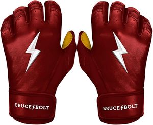 Bruce Bolt Blue Leather Batting Gloves Padded Hook And Loop Closure Unisex Adult Training - Product Image 4