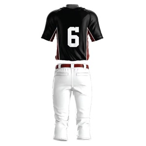 Maillot de baseball personnalisable noir et rouge avec pantalon blanc, en polyester respirant, uniforme pour homme adulte, impression par sublimation - Product Image 6