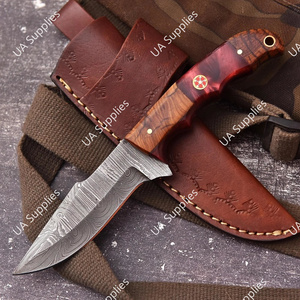 มีดทำมือเหล็กดามัสกัส ดรอปพอยท์ ฟูลแทง คมกริบ สำหรับกิจกรรมกลางแจ้ง ตั้งแคมป์ ล่าสัตว์ เอาตัวรอด EDC  DIY ODM/OEM ด้ามไม้เรซิ่น - Product Image 2