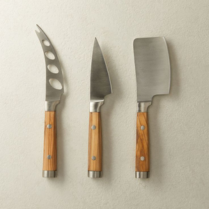 Juego de Cuchillos para Queso de Madera de Acacia de 3 Piezas al por Mayor, Hojas de Acero Inoxidable con Acabado Dorado, Cuchillos Elegantes para Tabla de Charcutería, Ecológicos - Product Image 4