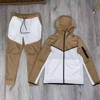 Erkek Büyük Beden Düz Renk Nefes Alabilen Polar Eşofman Takımı Özel Logo Fermuarlı Cepli Kapüşonlu Sweatshirt ve Eşofman Altı Seti Kontrast Panel