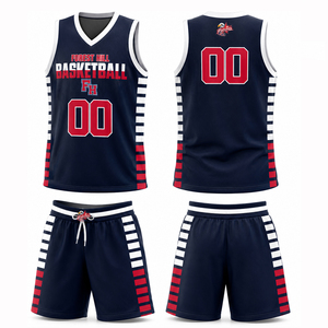 Ensemble de maillots de basket-ball pour adultes et garçons, sans manches, col en V, sublimé, en polyester respirant, personnalisable, toutes saisons - Product Image 1