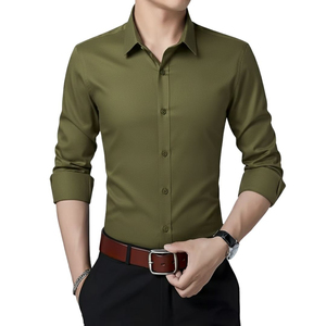 Men's Dark Grey Formal Dress Shirt Long Sleeve Slim Fit Solid Color Turn-<b>down</b> Collar Business Office Wear Anti-Wrinkle Cotton - Product Image 5