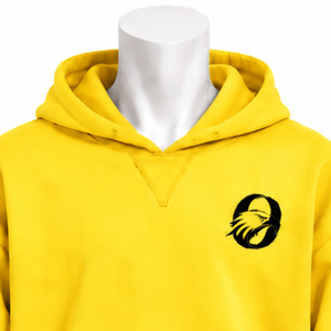 <b>Mens</b> Bright <b>Yellow</b> Embroidered Border <b>Hoodie</b> Pullover Heavyweight Fleece Sweatshirt Decorative Cuffs Casual Streetwear Top - Product Image 3