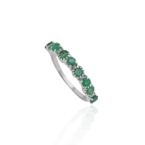 Nouvelle conception, bague demi-éternité minimaliste à coupe ronde avec pierres précieuses d'émeraude naturelle, bijoux fins pour occasions spéciales - Product Image 3
