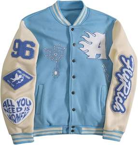 Veste universitaire faite à la main avec manches en cuir, col montant, logo frontal, coupe-vent - Product Image 3