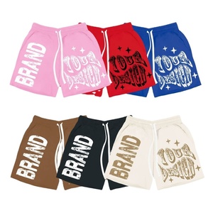 Nouveaux shorts de jogging pour hommes, personnalisés avec logo en strass, style streetwear vintage, coupe oversize, effet délavé soleil et délavé à l'acide, brodés - Product Image 6