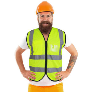 Premium Fluorescent Yellow Reflective Reversible Safety Vest Hi-Vis Construction Industrial Outer Wear Men's Waterproof Zipper - Product Image 2