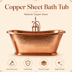 Bañera Independiente de Cobre Forjado a Mano de Lujo con Grifo Vintage, Bañera Profunda para Spa, para Interiores de Baños Elegantes - Product Image 5