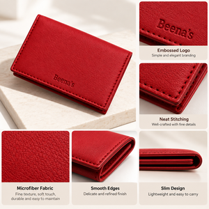 <b>Red</b> Microfiber Fabric Bifold <b>Wallet</b> Slim Card Holder Custom Logo Business Card Case for Unisex - Product Image 4