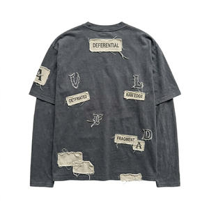 T-shirt double couche brodé effet vieilli, personnalisé, respirant pour l'été, avec broderie de patchs vieillis, style vintage délavé à l'acide - Product Image 5