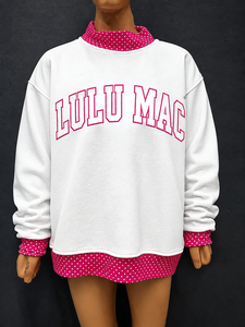เสื้อสเวตเชิ้ตคอเต่าสีขาวสำหรับผู้หญิง Lulu Mac แต่งลายจุดสีชมพู พิมพ์ตัวอักษร ทรงปกติ สวมใส่สบายสำหรับฤดูใบไม้ร่วง - Product Image 3