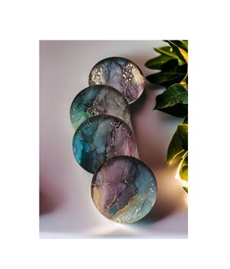 Decorative Durable Round Resin Coaster <b>Set</b> Glossy Surface Finish Customizable for <b>Tea</b>/Coffee Mugs Beverage Glasses Protection - Product Image 1