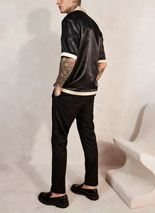 Private Custom Cool Fashion Short Sleeve <b>Shirt</b> Custom Men <b>Black</b> Satin Silk High Quality Shiny Button <b>Shirt</b> - Product Image 5