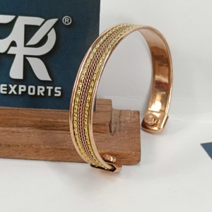 Elegant Metal Craft Slim Magnetic Copper Cuff <b>Bangle</b> <b>Engraved</b> Plain Design Adjustable Open Bracelet Handmade Lightweight - Product Image 2