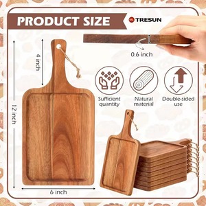 Planches à découper rectangulaires miniatures en bois d'acacia Tresun, planches à charcuterie, épaisseur 1,5 cm, avec poignée et cordon, compatibles lave-vaisselle - Product Image 3