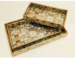 <b>Round</b> Art Deco Decorative <b>Tray</b> Geometric Pattern Gold Plated Metal Abstract Design Single Piece - Product Image 4