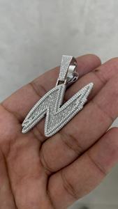 925 <b>Silver</b> Custom Letter <b>Pendant</b> Baguette Moissanite Hip Hop <b>Initial</b> N <b>Pendant</b> Alphabet Charm <b>Pendant</b> - Product Image 3