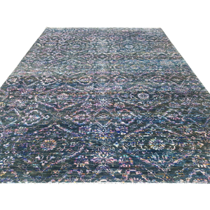 Hand <b>Knotted</b> Vintage Damask Wool Rug Low Pile Artisanal Floor Covering with Elegant <b>Ornamental</b> Motif - Product Image 1