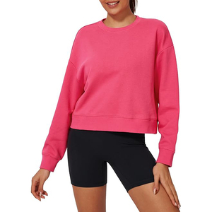 Sweat-shirts à fente latérale pour femmes, ourlet asymétrique, col rond, coupe oversize, manches longues, en molleton doux, mélange de coton, décontracté - Product Image 3