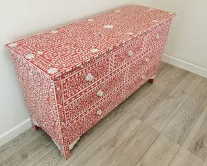Mueble de Almacenamiento de Lujo Hecho a Mano con Incrustaciones Florales Rojas y Blancas de Madreperla, Muebles de Madera Hechos a Mano al por Mayor - Product Image 5