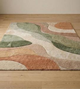 Tapis de luxe moderne abstrait en laine tuftée à la main, antidérapant, à poils moyens de 10-14 mm, tapis géométrique doux pour salon - Product Image 1