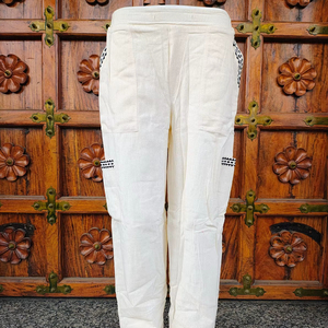 Pantalon cargo en coton pour femme, taille haute élastique, coupe droite, décontracté, écologique, séchage rapide, respirant, style bohème ethnique, idéal pour l'été (ODM) - Product Image 1