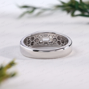 Emerald Cut <b>Mens</b> <b>Ring</b> East West Bezel Setting White Gold Wide Band Signet <b>Ring</b> Horizontal Cut Unisex Fine Jewelry - Product Image 3