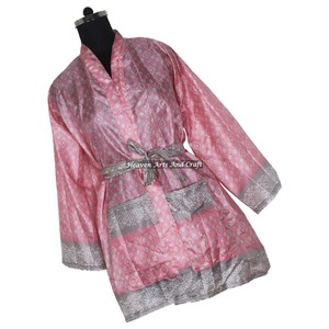 KS013 Kimono long en soie pure pour femme, style sari vintage, taille unique ajustable, veste longue en soie vintage pour femme - Product Image 5